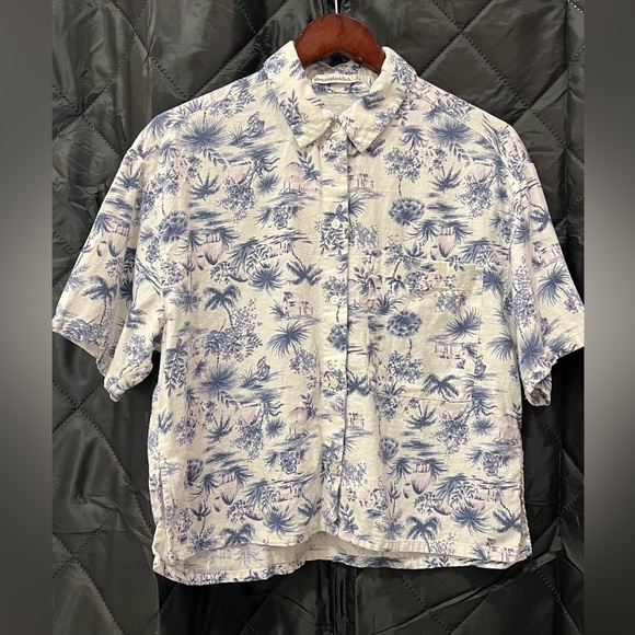 Linen Blouse - Abercrombie & Fitch -Hawaiian blue & white print - Picture 1 of 11